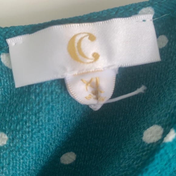 Euc Charming Charlie teal with white polka dots peplum top size xl - Picture 2 of 2